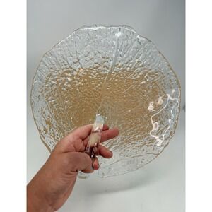 Cabbage Leaf Shaped Serving Dish With Handle 11"Textured Clear Glass Vintage